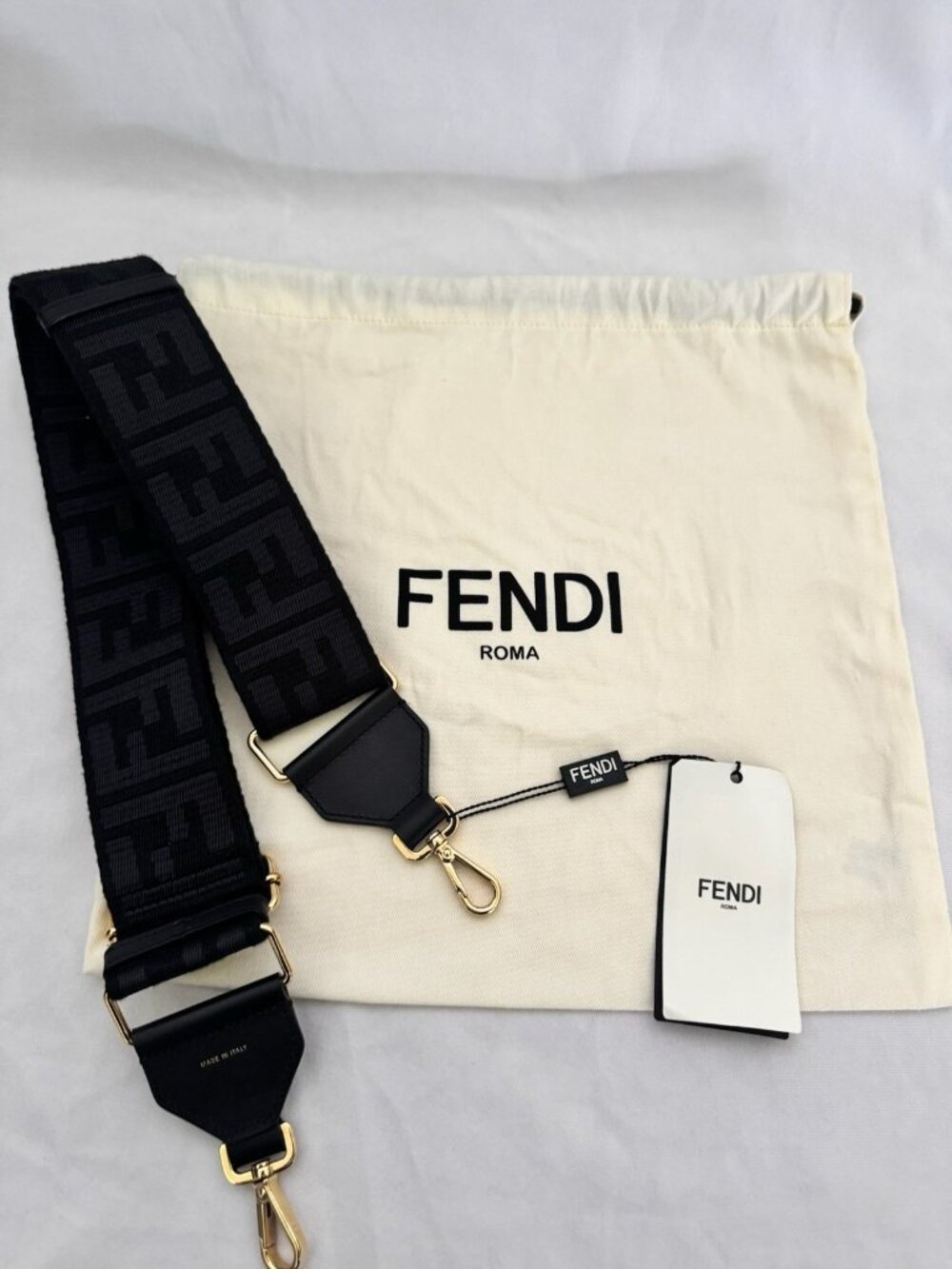 NWT Authentic FENDI FF Logo Adjustable Strap Black Made in Italy